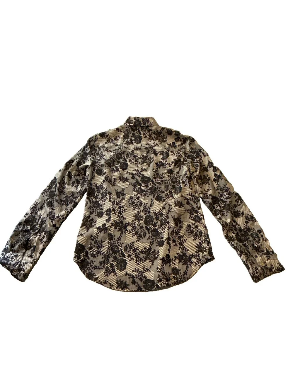 Michael Kors Black Floral Long Sleeve Zipper Shirt w/ Gold Hardware Size XS EUC
